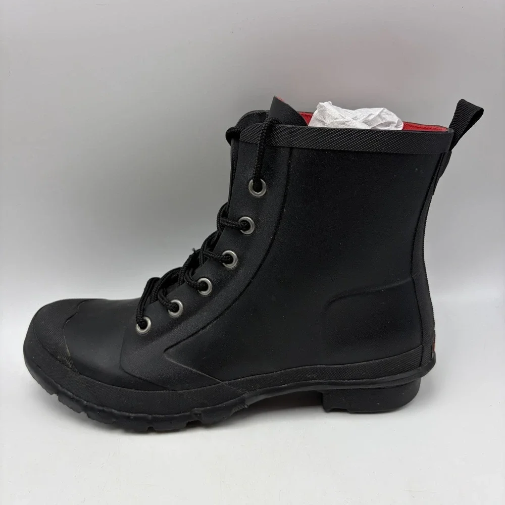 Ralph Lauren Rain Boots Womens 9 Mikenna Bo Rai Black Rubber Lace Up Ankle Read
